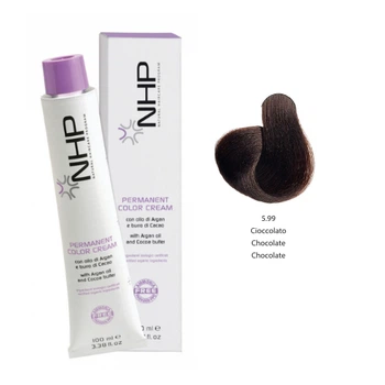Крем-краска для волос с маслами арганы и какао NHP Permanent color cream 5,99- шоколадный 100 мл (8030778680342)