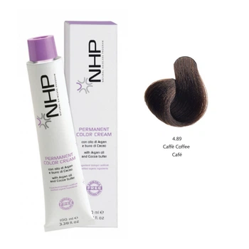 Крем-фарба для волосся з маслами аргани та какао NHP Permanent color cream 4,89- кава 100 мл (8030778680373)