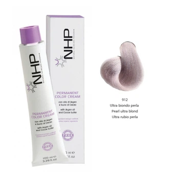 Крем-краска для волос с маслами арганы и какао NHP Permanent color cream 912- очень светлый серебристый блондин 100 мл (8030778680533)
