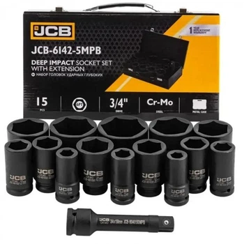 Набор торцевых головок глубоких ударных JCB 3/4ʺ 14 шт. 17-65 мм (JCB-6142-5MPB)