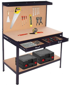 Stół warsztatowy Springos 120 x 60 x 155 cm z blatem roboczym i szufladą czarno-brązowy (5907719476261)