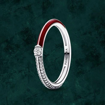 Серебряное кольцо «Паве и красная эмаль» Пандора Pandora ME 192528C01 17