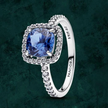 Серебряное кольцо с синим квадратным камнем Pandora (Пандора) 193550C01 16