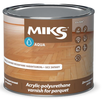 Лак акрил-полиуретановый для паркета Miks Color глянцевый 0.75л