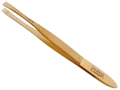 Пинцет для бровей прямой золотой заточений Zauber-manicure T-375G