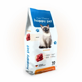 Сухой корм для взрослых котов Happy Pet с телятиной 10 кг