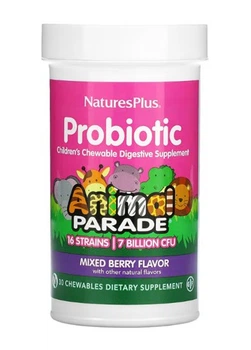 NaturesPlus, пробіотик, дитяча жувальна травна добавка, ягідне асорті, 30 жувальних таблеток