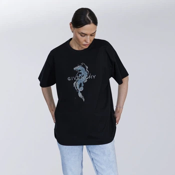 Футболка жіноча Givenchy з драконом та логотипом стразами M синій
