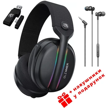 Ігрові навушники бездротові Proove Gaming Glimmer з мікрофоном та LED RGB підсвіткою геймерська гарнітура Black