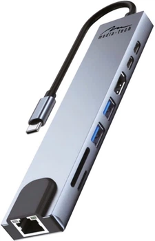 Stacja dokująca Media-Tech USB3.1 Type-C - HDMI 4K/2xUSB-A/2xUSB-C/RJ45/SD/TF/PD 100W 8 in 1 Grey (MT5046)