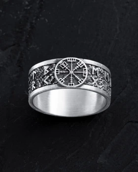 Серебряное кольцо VEGVISIR WITH RUNES Reytel 1194494 19.5