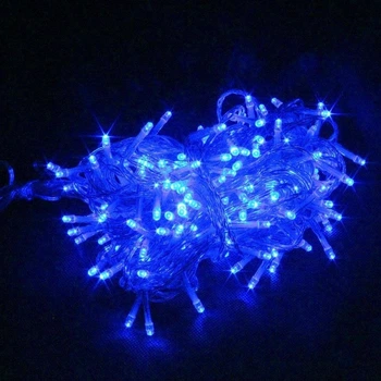 Электрическая гирлянда уличная RD-7058 300 Led провод белый цвет ламп синий с уличным блоком нить