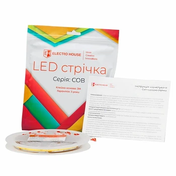 LED стрічка 9Вт 24В COB 252 діодів 100Лм/Вт нейтральний білий 4500K, серія COB, гарантія 3 роки (00106050)