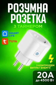 Розумна Wi-Fi-розетка 20А 4500Вт Smart Tuya з таймером Біла