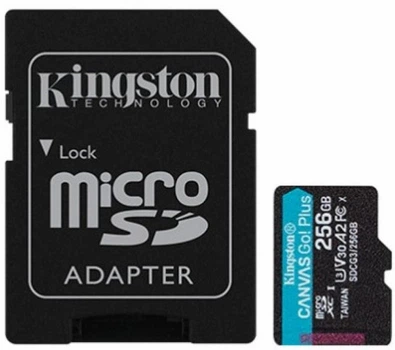 Карта пам'яті microSD Kingston 256Gb C10 UHS-I U3 V30 A2 +SD-адаптер (SDCG3/256GB)