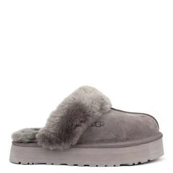 Жіночі уггі Шьопанці Платформа Сірі Замша UGG Disquette Black Platform Slippers Charcoal (37, сірий)