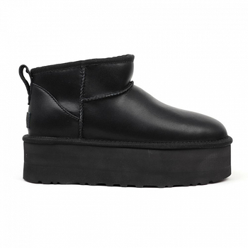 Жіночі уггі Ультра Міні Чорні на Платформі Шкіряні Ugg Ultra Mini Platform Black Leather (40, чорний)