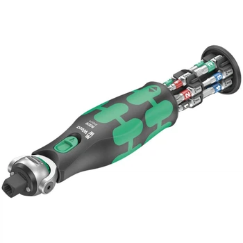Трещетка 3/8" с шарниром Wera Zyklop Pocket 72 зуба с битодержателем 1/4"+встроенный магазин с битами 12шт (05004280001)