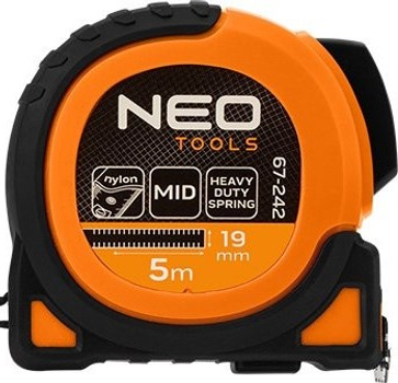 Рулетка NEO Tools Super Black сталева 5 м x 19 мм з автоматичним блокуванням, 2 кнопками стоп та магнітом 67-242 (5907558472240)