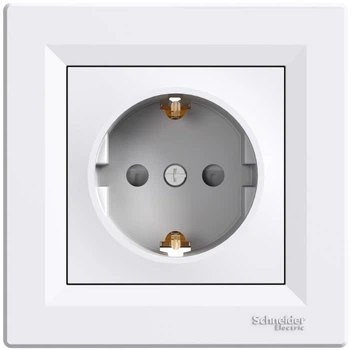 Розетка з заземленням з захисними шторками Schneider Electric Asfora Біла EPH2900221