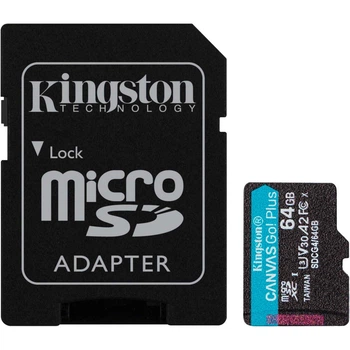 Карта памяти microSD Kingston 64GB Canvas Go! Plus, скоростная Class 10 U3 V30 A2, для игр и 4K съемки