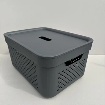 Корзина пластиковая с крышкой для бытовых вещей 15 л 39х29х20 см Simple Алеана 171036 гранит