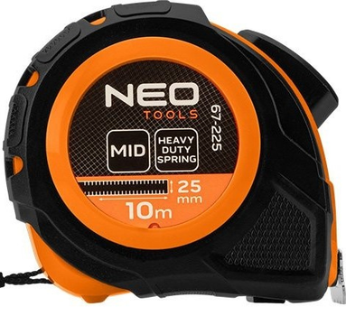 Рулетка NEO Tools сталева 10 м x 25 мм з автоматичним блокуванням та 2 кнопками зупинки 67-225 (5907558499964)