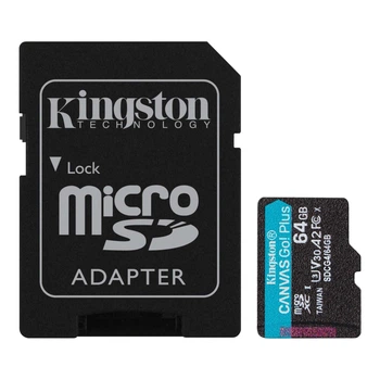 Карта пам`яті MicroSDXC 64GB UHS-I/U3 Class 10 Kingston Canvas Go! Plus R200/W200MB/s + SD-адаптер (SDCG4/64GB)