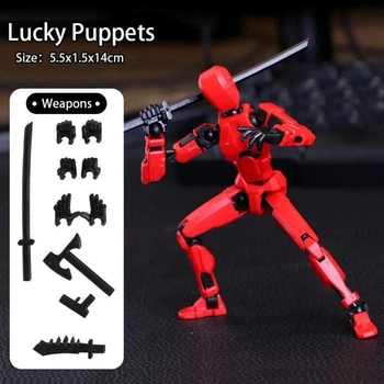 Фігурка-конструктор Робот Lucky 13 Dummy Lucky Puppets багатошарнірний рухомий робот із змінною формою та з аксесуарами (меч, сокира, зброя), 14см (колір - червоний)