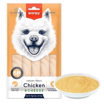 Wanpy Creamy Lickable Treat Chicken&Cheese ВАНПИ КУРИЦА СЫР жидкое лакомство для собак, 5 шт по 14 г