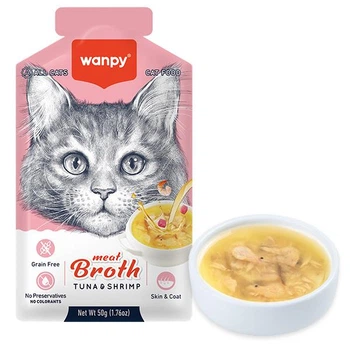Беззерновой жидкий корм для котов Wanpy Tuna&Shrimp ВАНПИ СУП С ТУНЦОМ И КРЕВЕТКАМИ, пауч 50 г