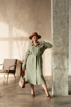 Сукня міді з крепу з планкою та розрізами Wear me XL+ Зелений олива (14_24_396_5180)