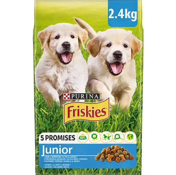 Сухой полнорационный корм для щенков Friskies Junior (Фрискис Юниор) с курицей, овощами, молоком - 2,4кг