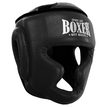 Шолом боксерський з повним захистом шкіряний BOXER NEW 2033-N (р-р М, Чорний)