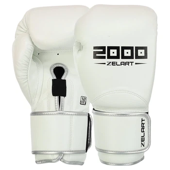 Перчатки боксерські шкіряні ZELART BO-3880 (розмір 14oz, білий)