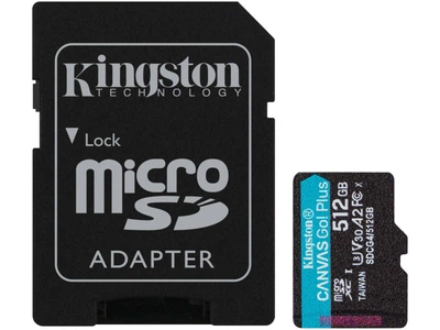 Карта пам'яті Kingston 512GB microSD C10 UHS-I U3 A2 V30 + SD Adapter (SDCG4/512GB)