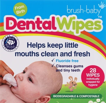 Одноразові дитячі дентальні серветки "DentalWipes" - Brush-Baby 28шт (1005761-27055071)