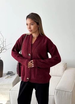 Кардиган вязаный женский ART KNIT Casual Wool Бордовый, L-XL 041846