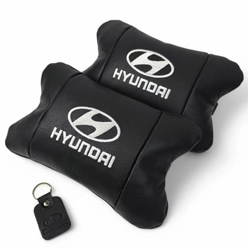 Набор подушек для авто Hyundai 2шт, натуральная кожа, черный цвет, комфортные подголовники в автомобиль