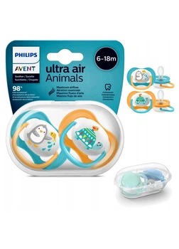 Силиконовая пустышка philips avent ultra air animal 6-18 мес. 2 для мальчиков 2 шт. (scf080/07) (8710103949411)