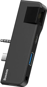 Док-станція USB3.1 Type-C+3.5mm --> USB 3.0/RJ45/Type-C/3.5mm Чорна Baseus for Surface Go