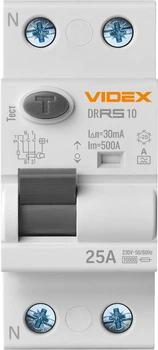 Дифференциальное реле VIDEX RESIST А 2 п 30 мА 10 кА 25А (VF-RS10-DR2А25)