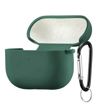 Силиконовый чехол Silicone Case для AirPods 4 pine green с микрофиброй зеленый с карабином