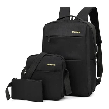 Рюкзак Backpack 9018 з сумкою та гаманцем 3 в 1 для подорожей і школи Чорний