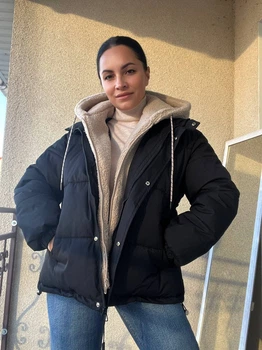 Куртка женская Lady Yep 8096 оверсайз с капюшоном и мехом тедди 46 черная