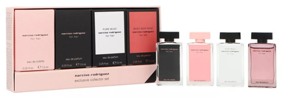 Zestaw miniaturek damskich Narciso Rodriguez Woda toaletowa For Her 7.5 ml + Woda perfumowana For Her 7.5 ml + Woda perfumowana Pure Musc 7.5 ml + Woda perfumowana Musc Noir Rose 7.5 ml (3423222124649)