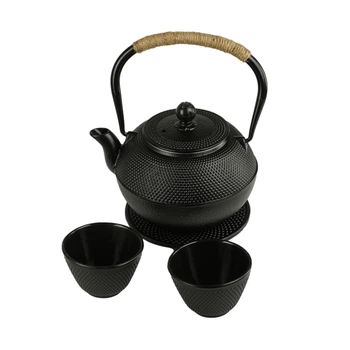 Чавунний чайник для заварювання + 2 чашки з підставкою Black Cast iron 1200 ml