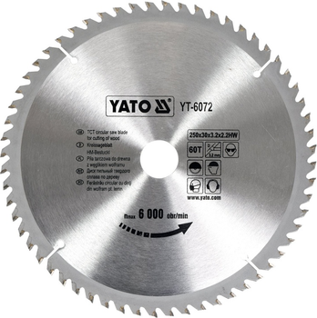 Tarcza widiowa YATO 250 x 60 zębów x 30 mm (YT-6072)