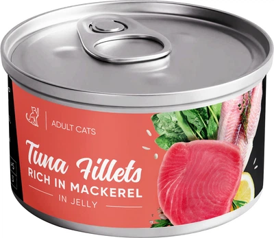 Корм вологий Savory Tuna Fillets rich in Mackerel in Jelly for Adult Cats філе тунця з макреллю в желе для дорослих котів 70 г (4820261920970)A