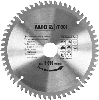 Tarcza widowa do aluminium YATO 200x30 mm 60 zębów do 8000 obr/min (YT-6091)